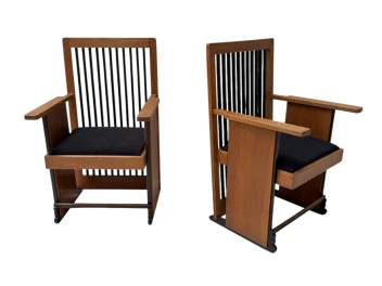 Two Art Deco Modernist High Back Armchairs by Architect Caspers, 1920s